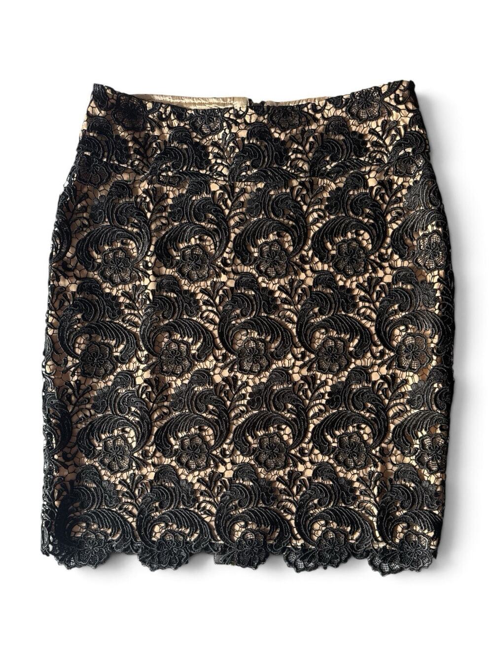 Midnight Velvet Skirt Black Lace Overlay Gold Satin Lining Exposed Zipper So 8